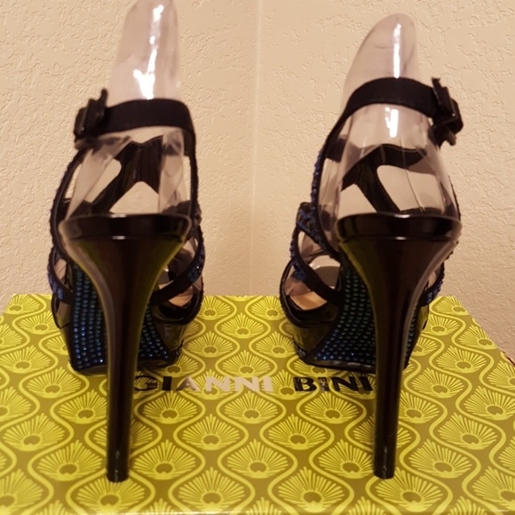 Gianni Bini Black Shoes With Studded Blue Crystal - Picture 3 of 6